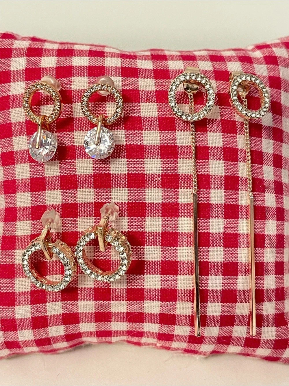 🅱️ NWOT Rose Gold-Tone Rhinestone Earrings Set - 3 Earrings